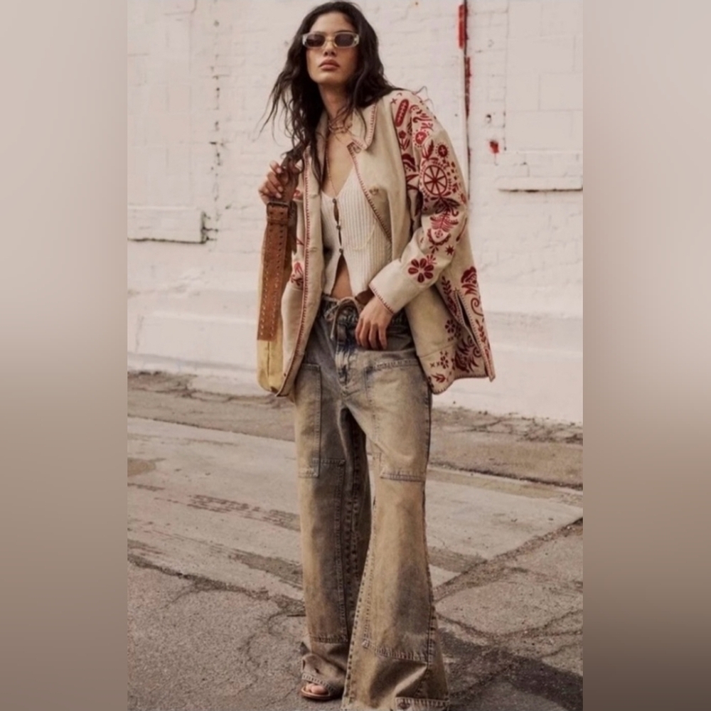 NWT Free People Curvy Outlaw sz S Wideleg Jeans In Memphis Mud - Picture 5 of 14